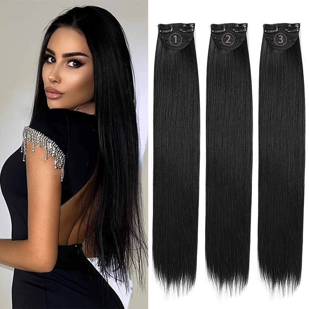 [Thick Long Hair Extensions] 3Pcs Thick Long Straight Set Clip in on Hair Extensions for Women Girls