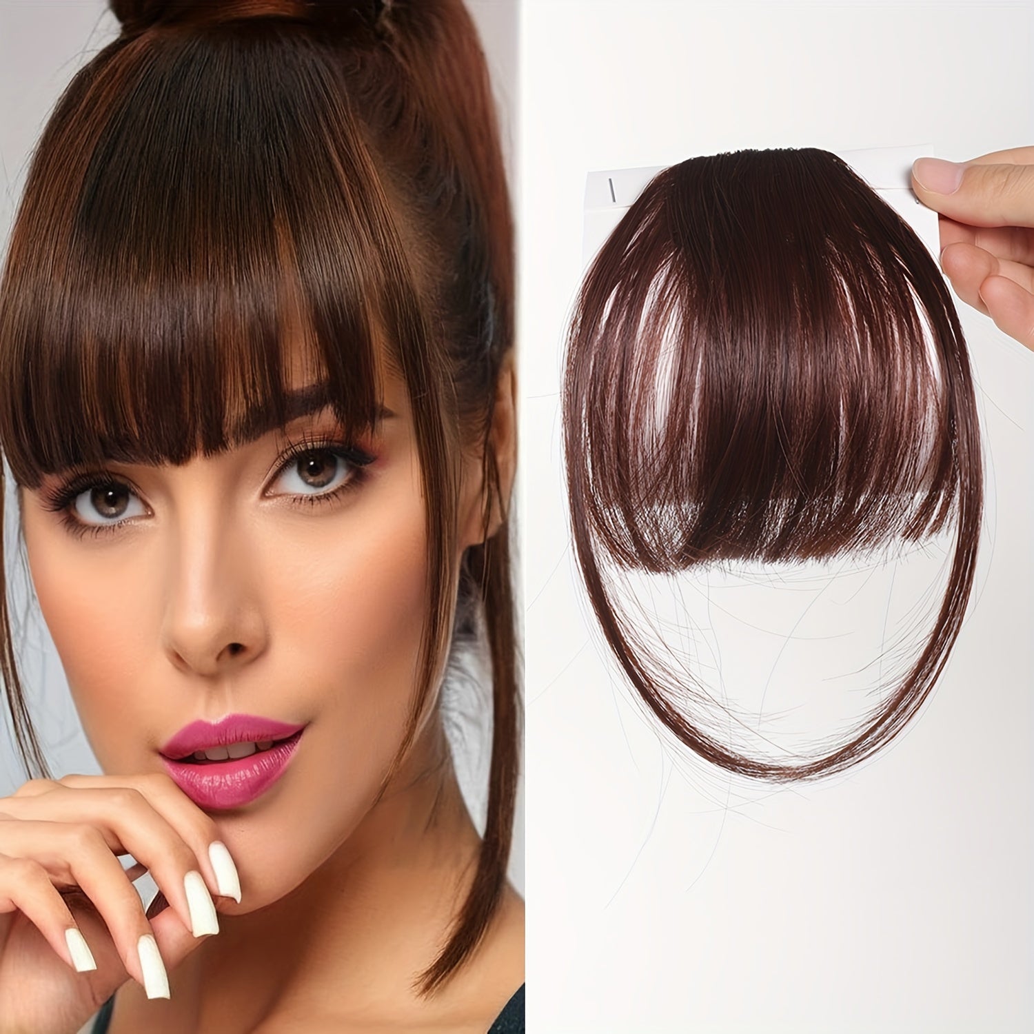 Women's Straight Synthetic Clip-In Hair Bangs Extension, Natural-Looking Air Fringe Hairpiece, Invisible Clip Hair Accessories for All - 7.5g Basics Style
