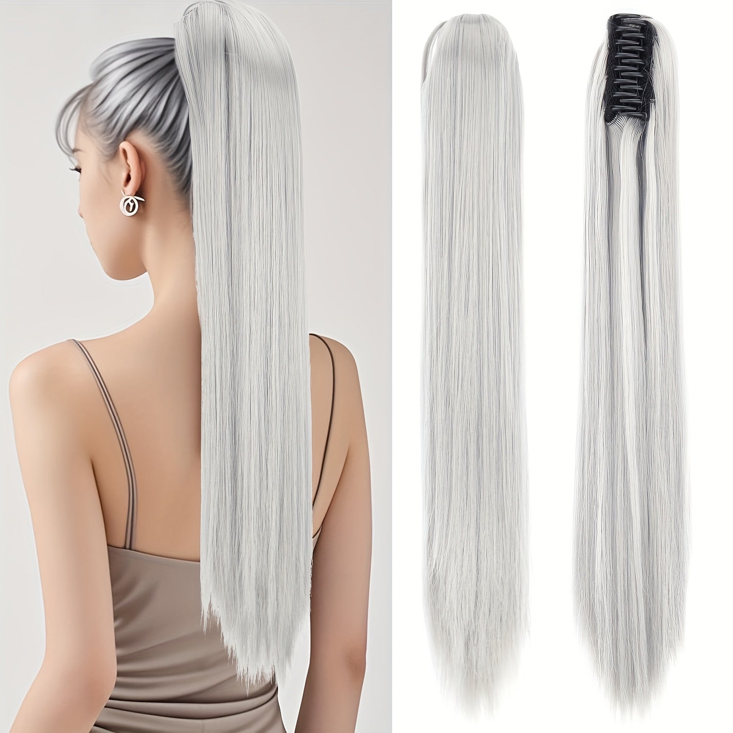 Synthetic Long Straight Claw Clip Ponytail Hair Extensions 24inch Synthetic Hairpiece Ponytails for Women Halloween