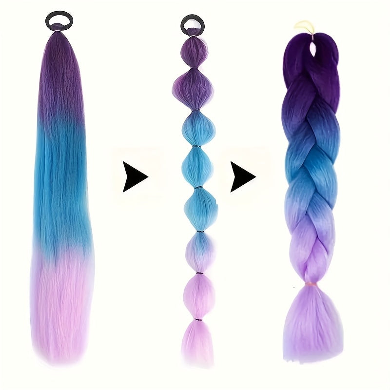 2pcs set, 26-inch DIY ponytail extensions, suitable for braided extensions, heat-resistant rainbow-colored synthetic braided hair, perfect for ladies' hair accessories, Halloween, and carnival