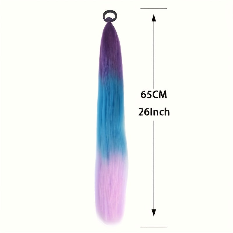 2pcs set, 26-inch DIY ponytail extensions, suitable for braided extensions, heat-resistant rainbow-colored synthetic braided hair, perfect for ladies' hair accessories, Halloween, and carnival