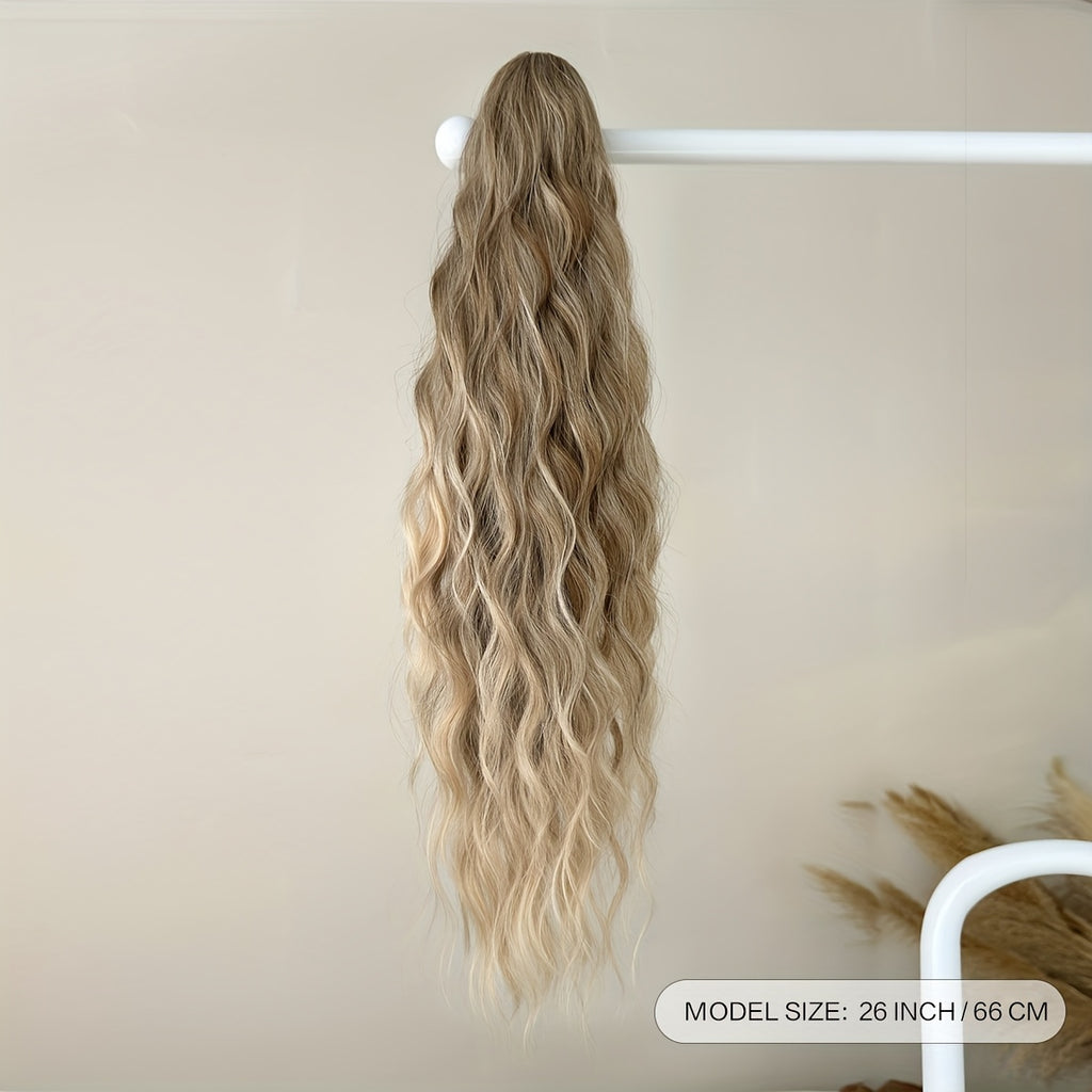 [Deep Wave Ponytail Extensions] 26" Black Deep Wave Synthetic Ponytail Extensions for Women | Adjustable Drawstring, Secure Clip-On, Natural Look, Fit All Hair Types & Ethnicities, Quick Hairstyle Solution