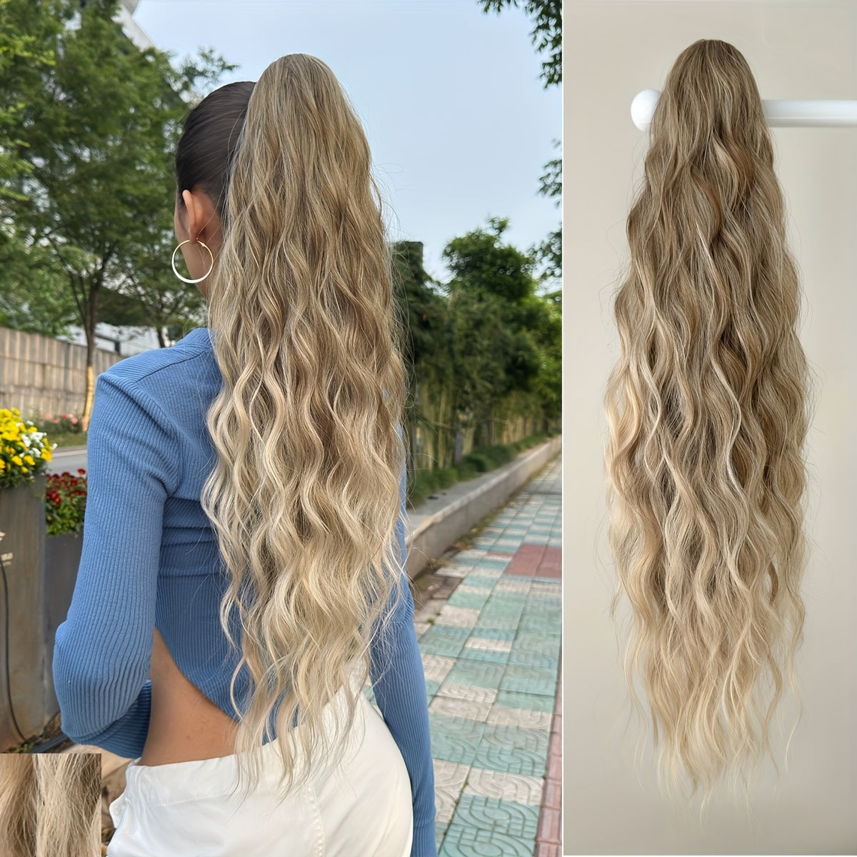 [Deep Wave Ponytail Extensions] 26" Black Deep Wave Synthetic Ponytail Extensions for Women | Adjustable Drawstring, Secure Clip-On, Natural Look, Fit All Hair Types & Ethnicities, Quick Hairstyle Solution