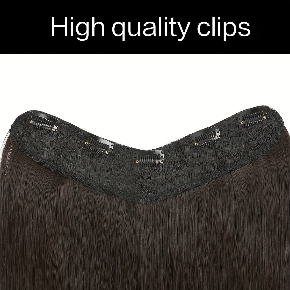 Clip-in Hair Extensions V-shaped Brown 60.96 cm Long Straight Hair Heat Resistant Fiber Synthetic Hairpiece for Women Girls Party Daily Use