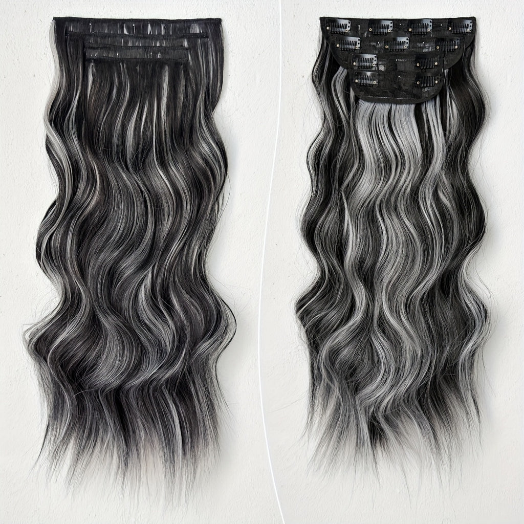 22 Inch Long Wavy Heat-Resistant Fiber Synthetic Hair Patch in Black and White, Suitable for Women'S Daily Use
