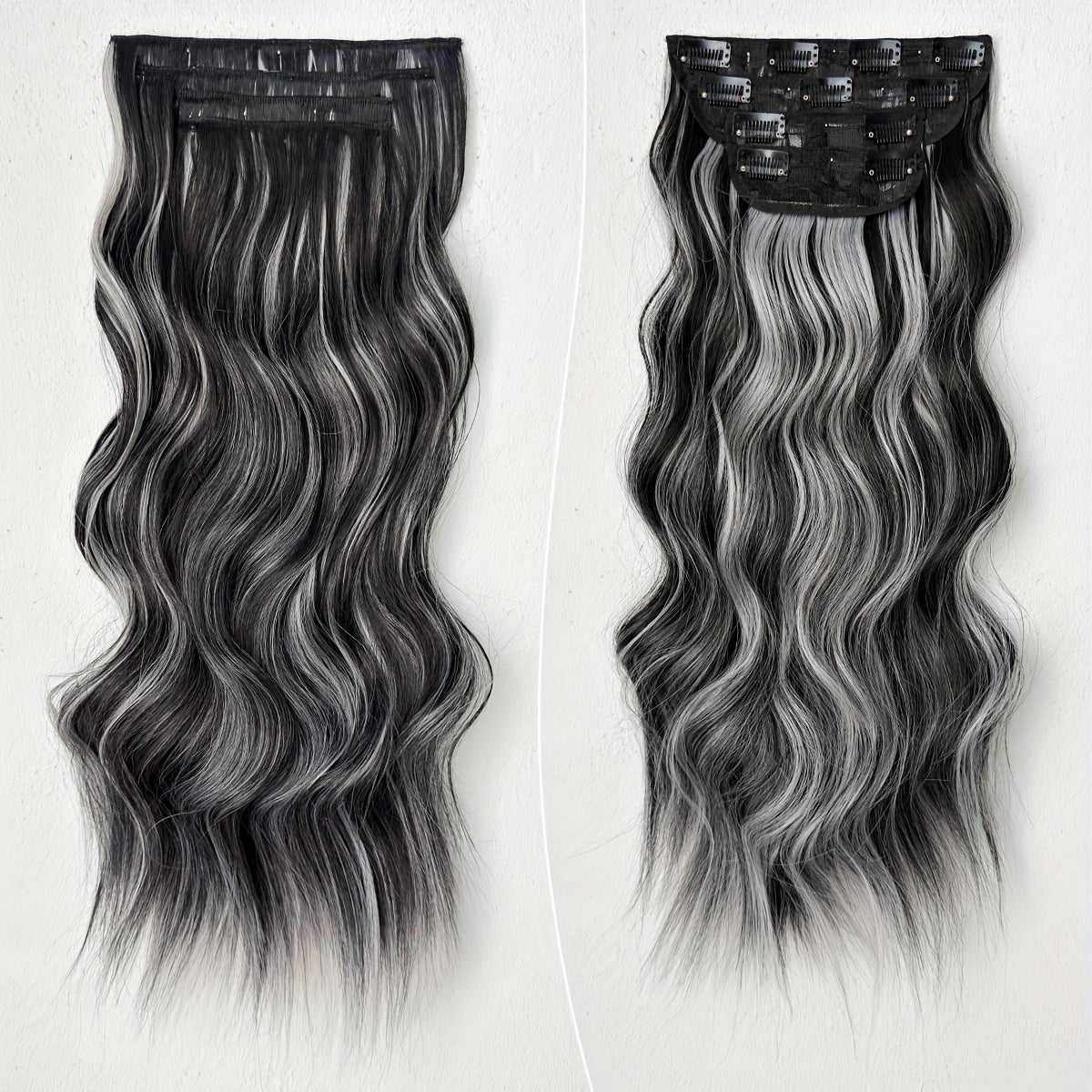 22 Inch Long Wavy Heat-Resistant Fiber Synthetic Hair Patch in Black and White, Suitable for Women'S Daily Use