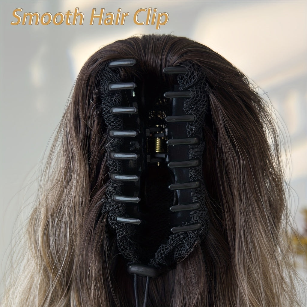 Ombre Colored Claw-Shaped Ponytail Extension Hair Accessory - 26 Inch Water Wave Heat-Resistant Synthetic Ponytail Wig for Women, Dark Brown to Blonde Gradient, Perfect for Daily Use, Ponytail Wigs, Hair Styling, Versatile Hairpiece, Heatresistant Fiber