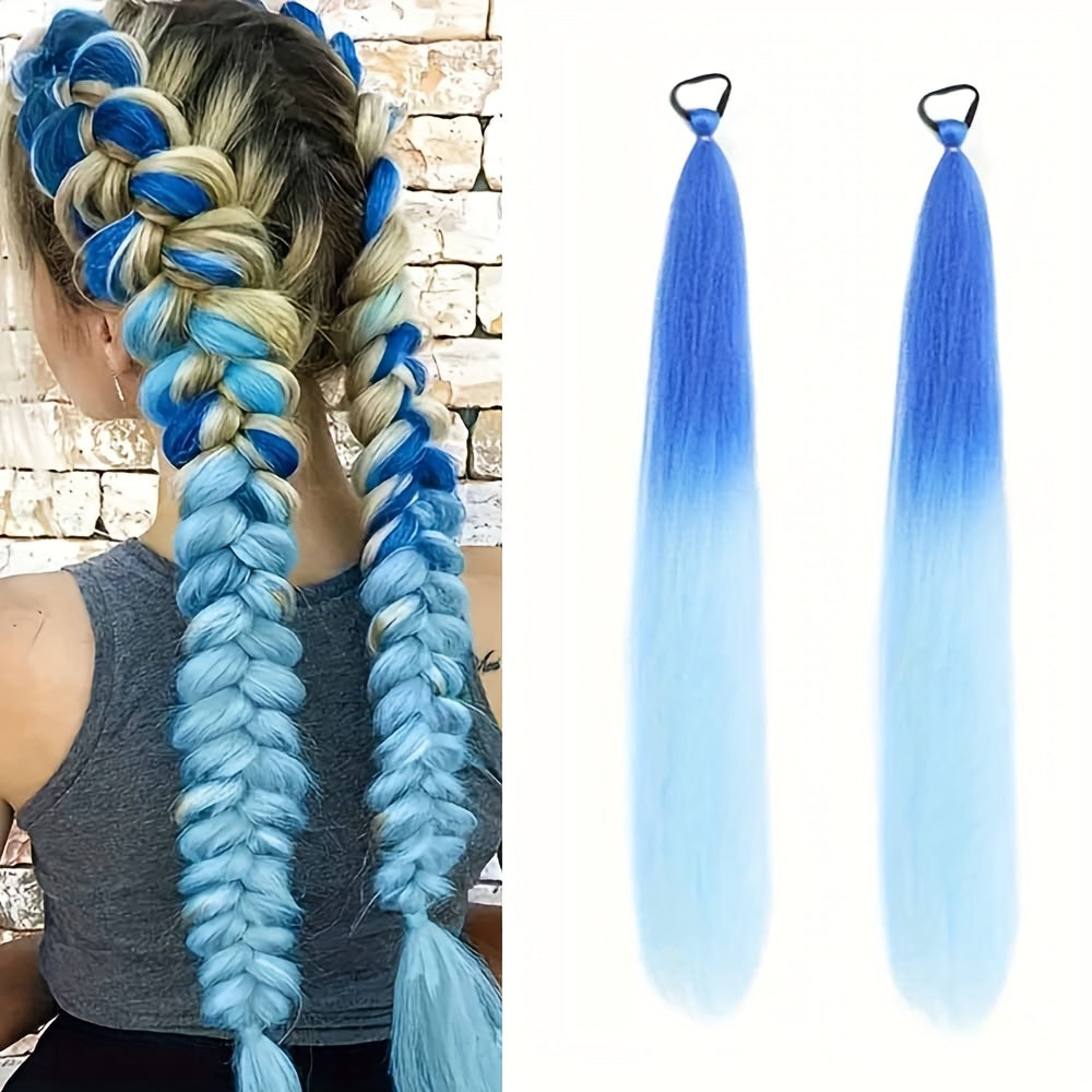 2pcs set, 26-inch DIY ponytail extensions, suitable for braided extensions, heat-resistant rainbow-colored synthetic braided hair, perfect for ladies' hair accessories, Halloween, and carnival