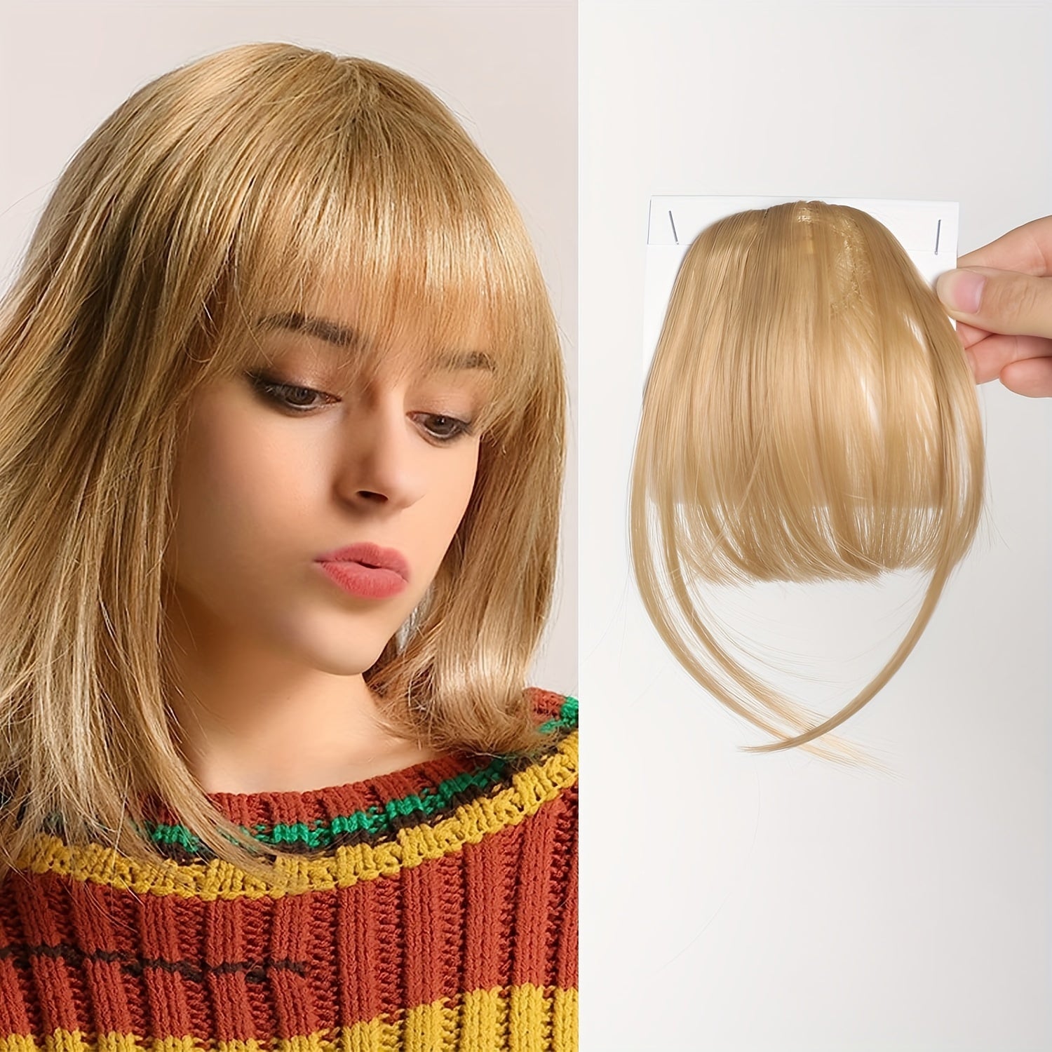 Women's Straight Synthetic Clip-In Hair Bangs Extension, Natural-Looking Air Fringe Hairpiece, Invisible Clip Hair Accessories for All - 7.5g Basics Style