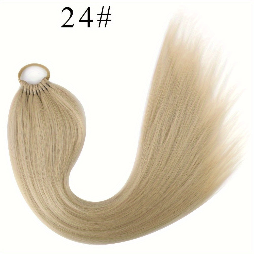 Straight Yaki Ponytail Extension - 24 Inch Synthetic Kinky Wrap Around Long Hairpiece with Tie - Basics Style, Suitable for All Women Multiple Colors to Choose From Accessories For Party Daily Use Christmas