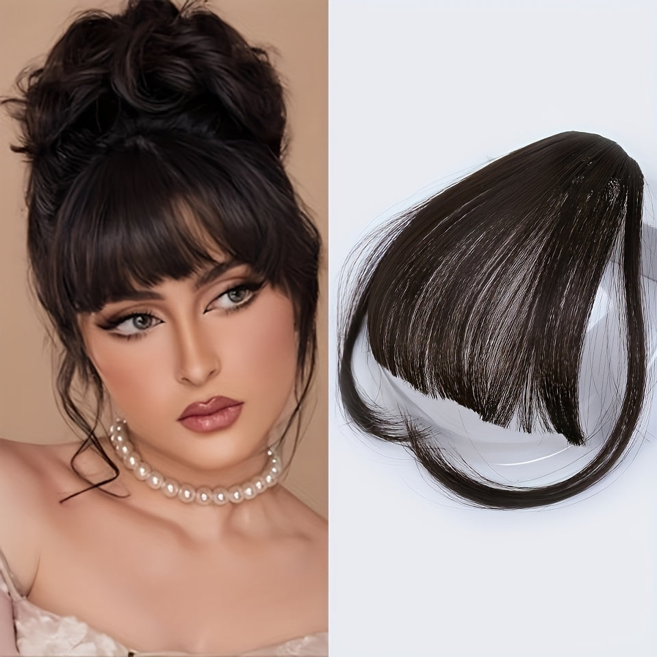 Elegant Women's Afro Curly Clip-In Hairbangs Wig - Natural Looking Kinky Dark Brown Black One-Piece Bangs, Fluffy Lengthening Hair Accessory, Comfortable & Secure Fit with Breathable Mesh