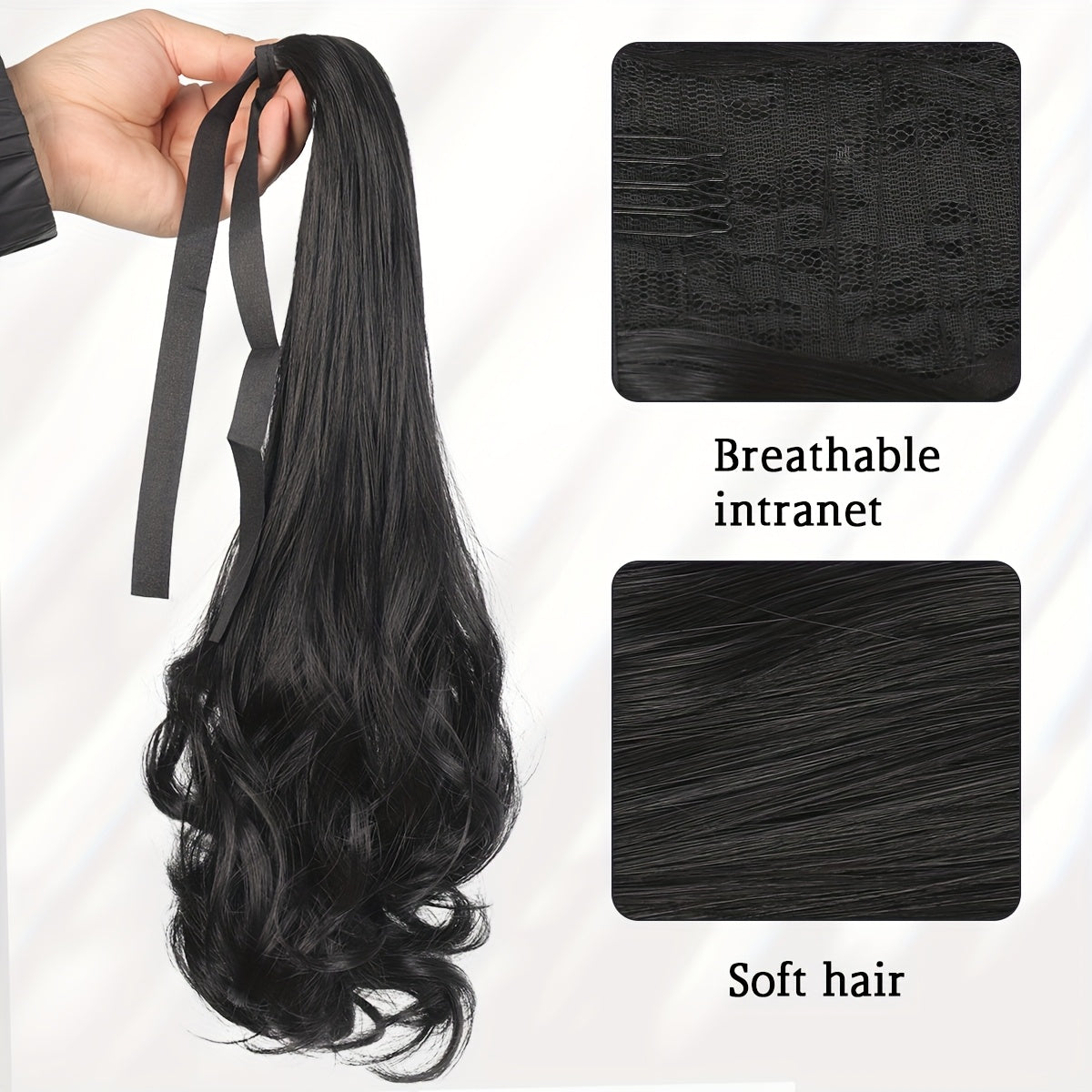A Wavy Hairpiece with a Braided Design That Naturally Curls Around a Woman'S Ponytail.