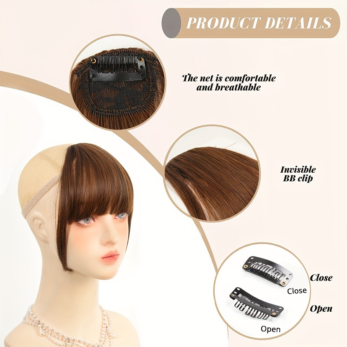 1pc Synthetic 15.24cm Bangs, Women'S Hair Clip-on Fake Forehead Hairpiece, Straight Hair, Comfortable & Breathable, Easy Maintenance, for Daily Wear