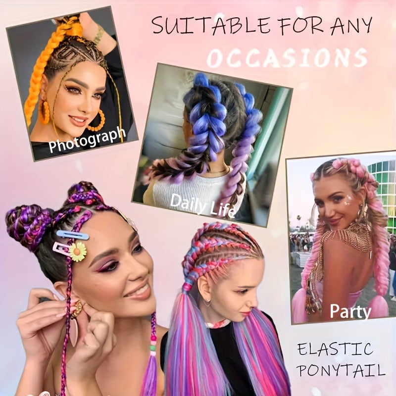 2pcs set, 26-inch DIY ponytail extensions, suitable for braided extensions, heat-resistant rainbow-colored synthetic braided hair, perfect for ladies' hair accessories, Halloween, and carnival
