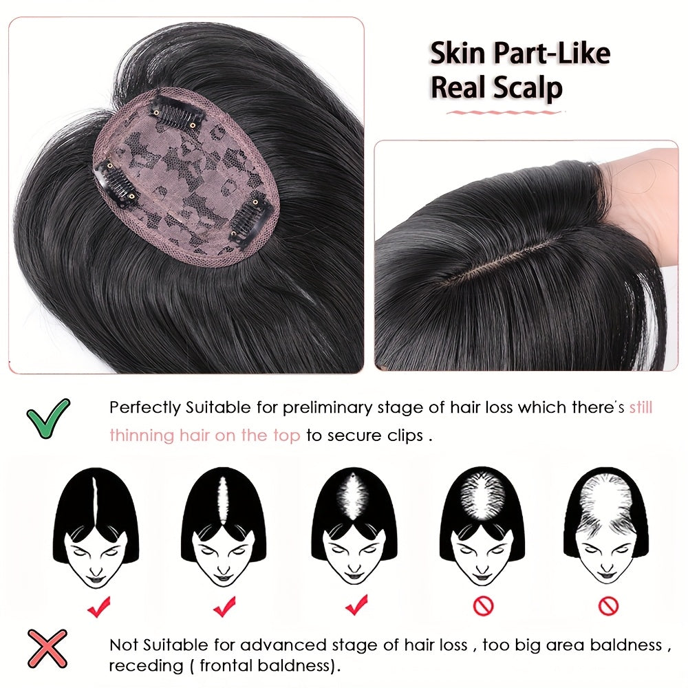 30.48 cm Hair Toppers for Women with Thinning Hair Synthetic Hair Topper with Wispy Bangs 3D Cover Upgrade Middle Part Clip in Bangs for Women Daily Gift Black Dark Brown Heat Resistant High Temperature Fiber