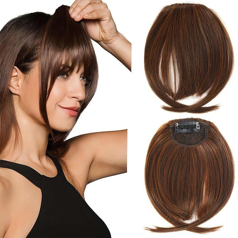 1pc Women'S Synthetic Fiber Clip-In Bangs, Invisible Mini BB Clip, Comfortable Breathable Net, Basic Style Straight Hair, Daily Wear Hairpiece