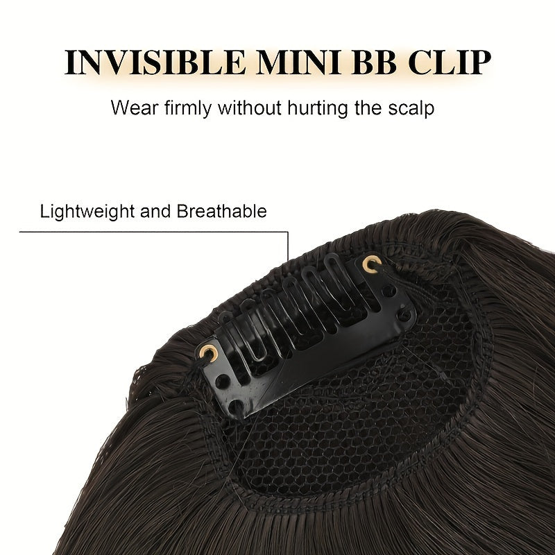 1pc Women'S Synthetic Fiber Clip-In Bangs, Invisible Mini BB Clip, Comfortable Breathable Net, Basic Style Straight Hair, Daily Wear Hairpiece