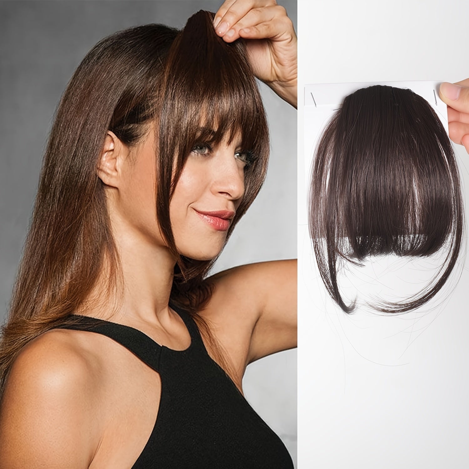 Women's Straight Synthetic Clip-In Hair Bangs Extension, Natural-Looking Air Fringe Hairpiece, Invisible Clip Hair Accessories for All - 7.5g Basics Style