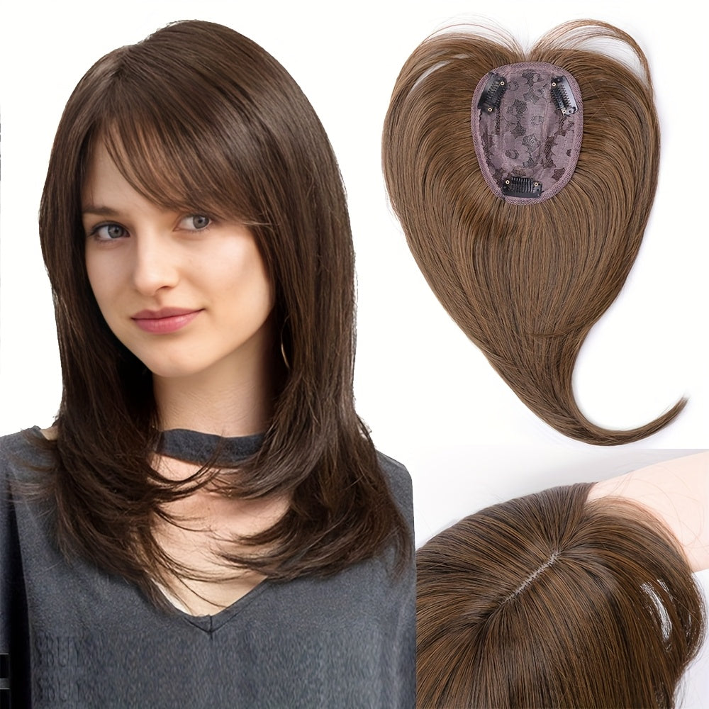 30.48 cm Hair Toppers for Women with Thinning Hair Synthetic Hair Topper with Wispy Bangs 3D Cover Upgrade Middle Part Clip in Bangs for Women Daily Gift Black Dark Brown Heat Resistant High Temperature Fiber