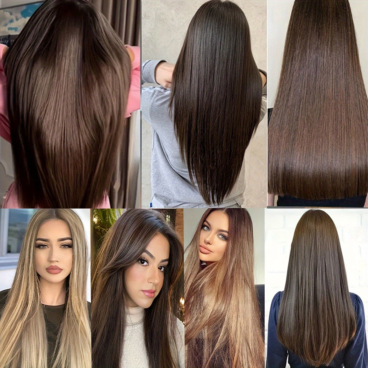 24-Inch 7pcs Set 16 Clip-In Women's Straight Hair Extensions Set Natural Gloss Heat-Resistant Synthetic Fiber Glamorous Style Suitable for All Users Increase Hair Volume Holiday Hot New Style New Color