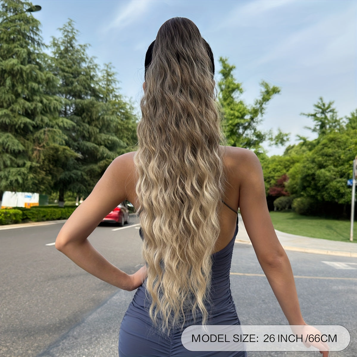 Ombre Colored Claw-Shaped Ponytail Extension Hair Accessory - 26 Inch Water Wave Heat-Resistant Synthetic Ponytail Wig for Women, Dark Brown to Blonde Gradient, Perfect for Daily Use, Ponytail Wigs, Hair Styling, Versatile Hairpiece, Heatresistant Fiber