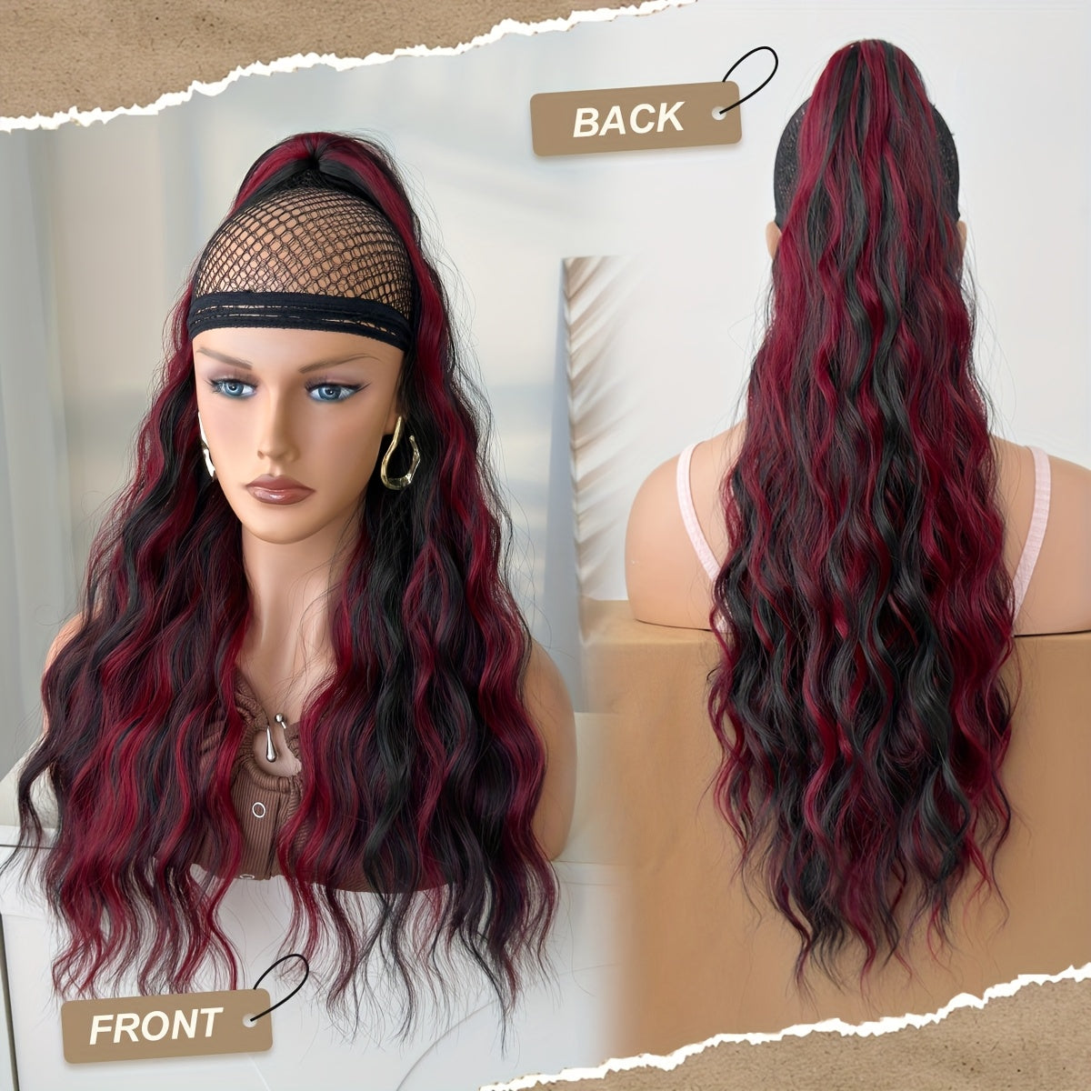 [Deep Wave Ponytail Extensions] 26" Black Deep Wave Synthetic Ponytail Extensions for Women | Adjustable Drawstring, Secure Clip-On, Natural Look, Fit All Hair Types & Ethnicities, Quick Hairstyle Solution