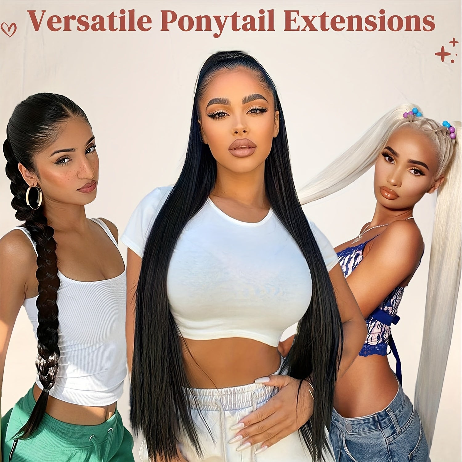 26-Inch Long Straight Ponytail Extension with Braided Boxing Ties And Rubber Bands for DIY.
