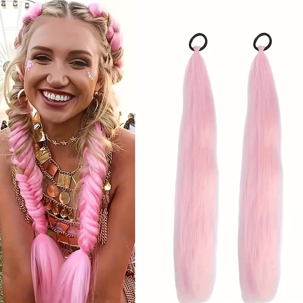 2pcs set, 26-inch DIY ponytail extensions, suitable for braided extensions, heat-resistant rainbow-colored synthetic braided hair, perfect for ladies' hair accessories, Halloween, and carnival