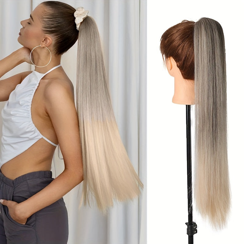 55.88cm Long Straight Synthetic Clip-In Ponytail Extension for Women - Soft Rubber Band, Natural Look, Easy to Style, Perfect for Everyday or Special Occasions, Ponytail Hair Extensions