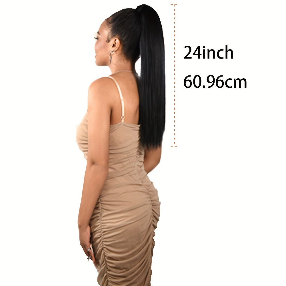 Straight Yaki Ponytail Extension - 60.96 cm Synthetic Kinky Wrap Around Long Hairpiece with Tie - Basics Style, Suitable for All Women Multiple Colors to Choose From Accessories For Party Daily Use Christmas