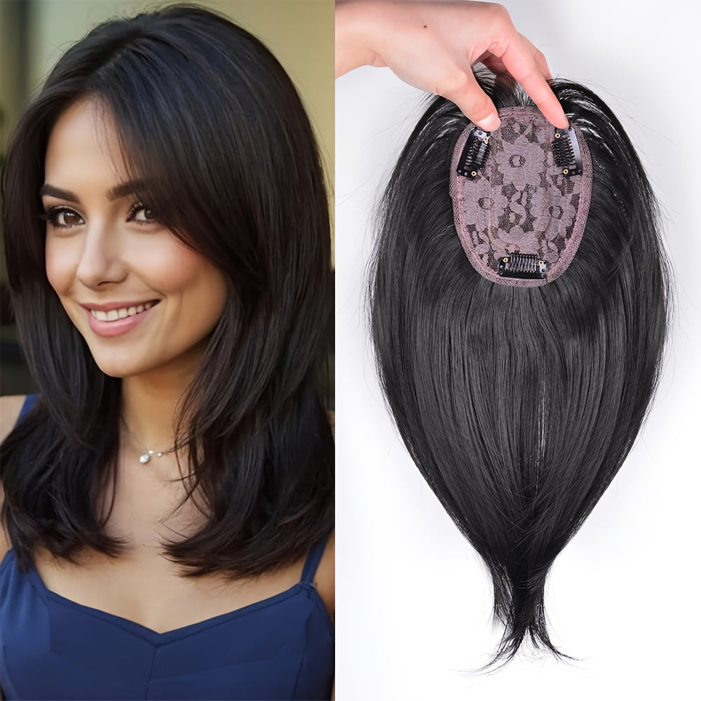 30.48 cm Hair Toppers for Women with Thinning Hair Synthetic Hair Topper with Wispy Bangs 3D Cover Upgrade Middle Part Clip in Bangs for Women Daily Gift Black Dark Brown Heat Resistant High Temperature Fiber