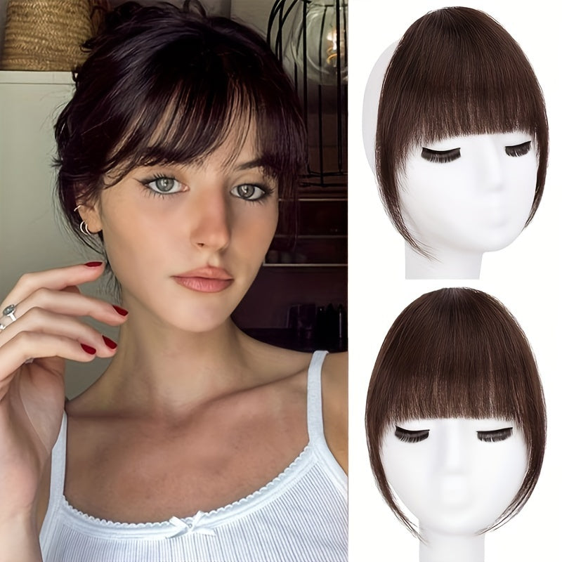 1pc Synthetic 15.24cm Bangs, Women'S Hair Clip-on Fake Forehead Hairpiece, Straight Hair, Comfortable & Breathable, Easy Maintenance, for Daily Wear