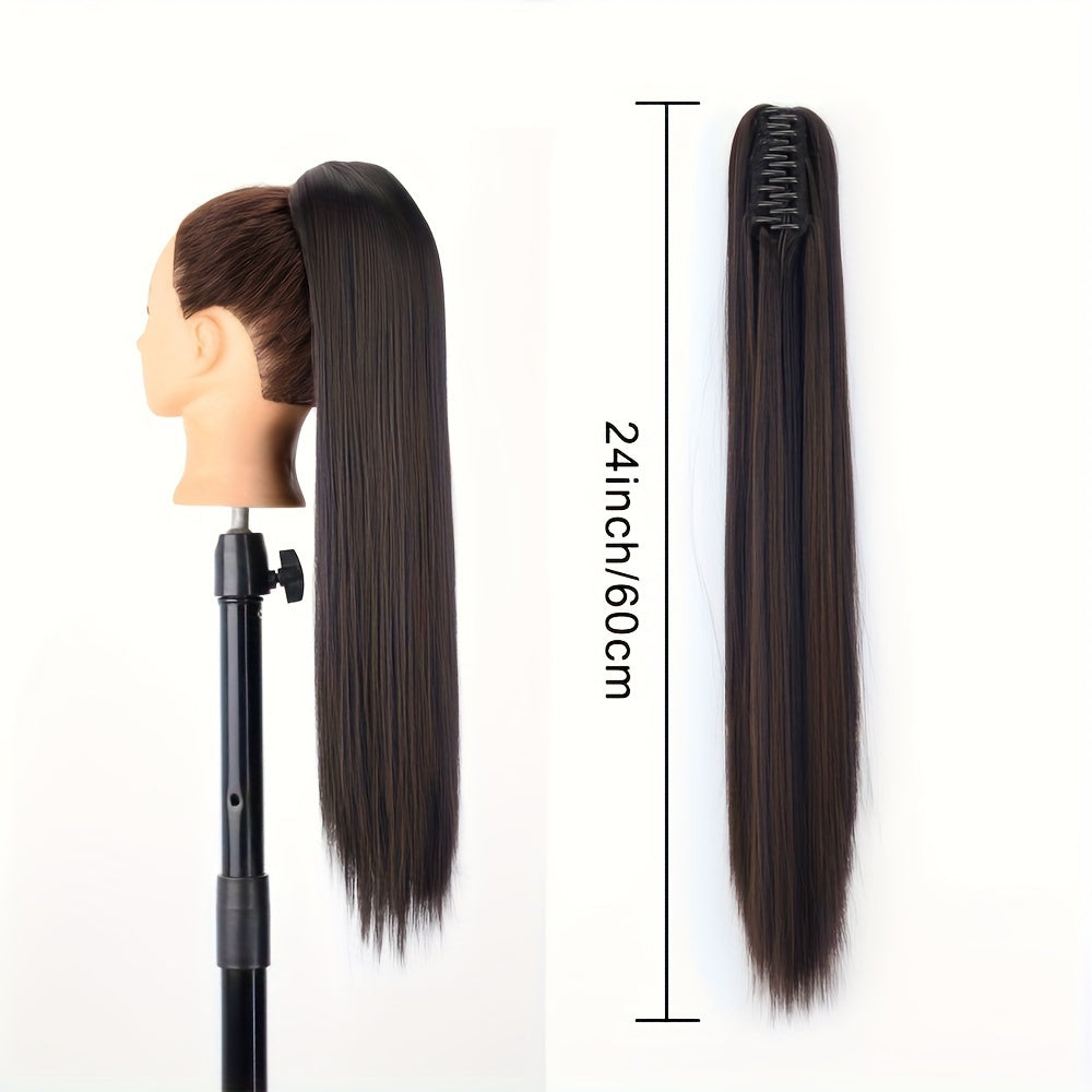 Synthetic Long Straight Claw Clip Ponytail Hair Extensions 24inch Synthetic Hairpiece Ponytails for Women Halloween