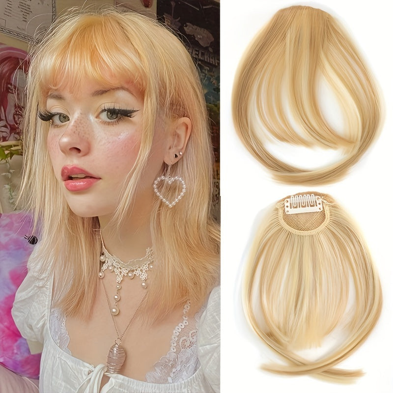1pc Women'S Synthetic Fiber Clip-In Bangs, Invisible Mini BB Clip, Comfortable Breathable Net, Basic Style Straight Hair, Daily Wear Hairpiece