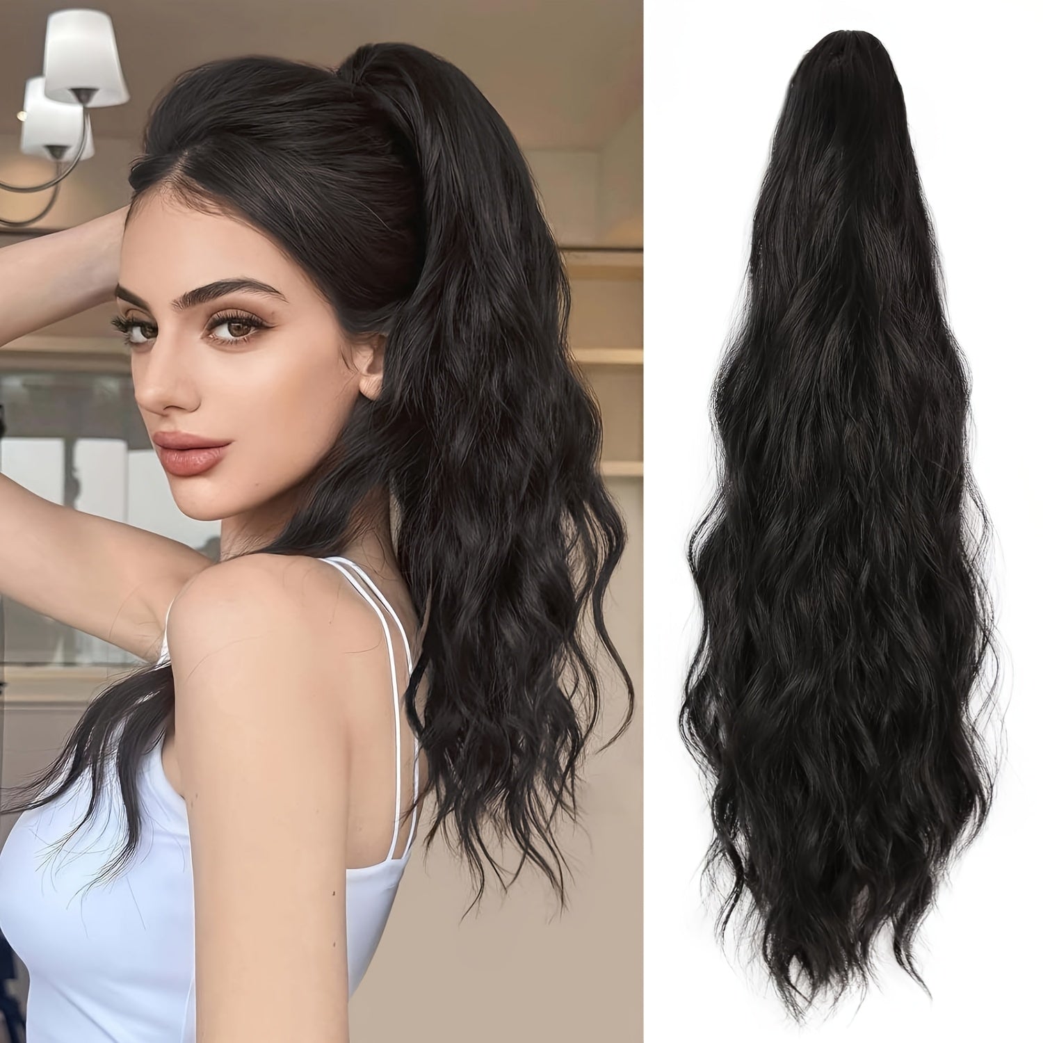 45.72cm Curly Ponytail Extension for Women - Heat Resistant Synthetic Clip-On Hairpiece with Claw Clip, Layered Voluminous Long Hair for Daily & Party Use, Natural Look for Thick Hair, Ponytail Hair Extensions, Versatile Hairpiece, Secure Clip Attachments