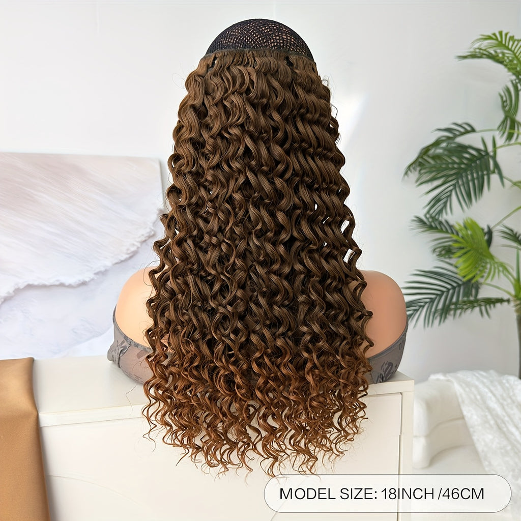 7pcs hair clip with Ombre color 45.72 cm Kinky Curly heat-resistant fiber synthetic hair piece, suitable for Women's daily use