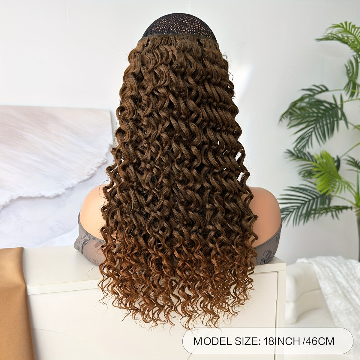7pcs hair clip with Ombre color 45.72 cm Kinky Curly heat-resistant fiber synthetic hair piece, suitable for Women's daily use