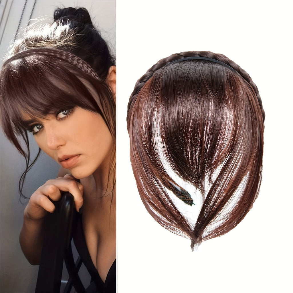 Elegant Twist Braid Headband with Short Straight Synthetic Hair Bangs - High-Temperature Fiber, Versatile Hairstyle Accessory for Women, Easy to Wear, Perfect for Adding Volume and Style, Hair Accessories