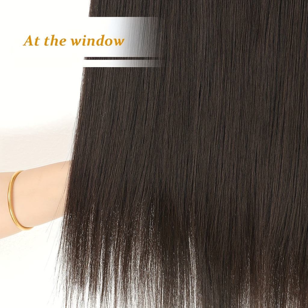 Clip-in Hair Extensions V-shaped Brown 60.96 cm Long Straight Hair Heat Resistant Fiber Synthetic Hairpiece for Women Girls Party Daily Use