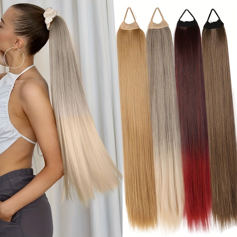 55.88cm Long Straight Synthetic Clip-In Ponytail Extension for Women - Soft Rubber Band, Natural Look, Easy to Style, Perfect for Everyday or Special Occasions, Ponytail Hair Extensions