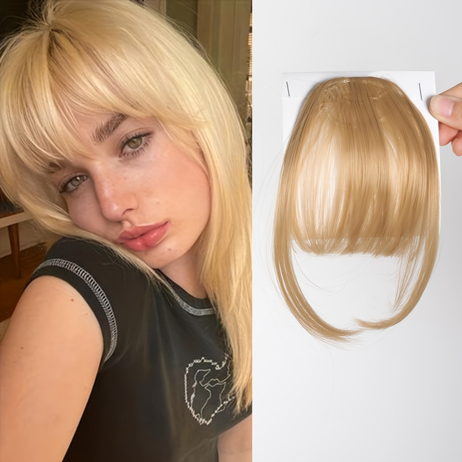 Women's Straight Synthetic Clip-In Hair Bangs Extension, Natural-Looking Air Fringe Hairpiece, Invisible Clip Hair Accessories for All - 7.5g Basics Style