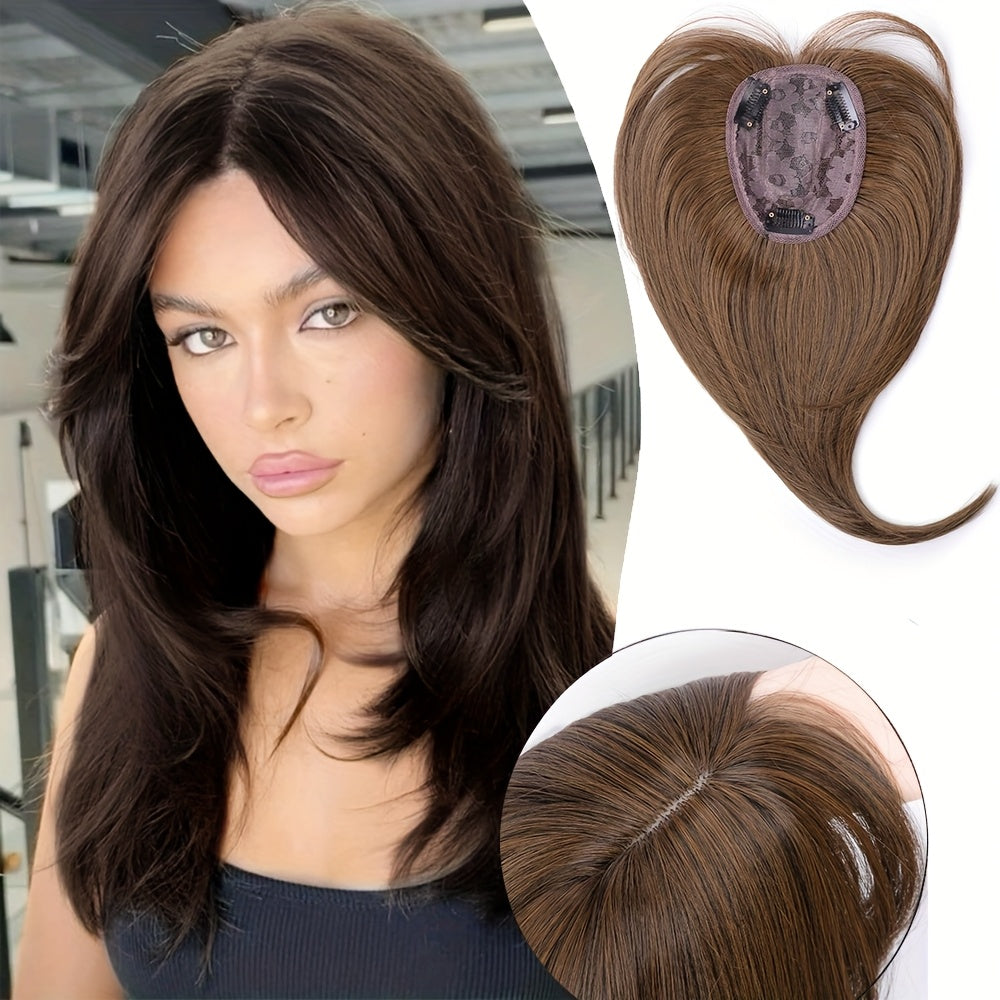 30.48 cm Hair Toppers for Women with Thinning Hair Synthetic Hair Topper with Wispy Bangs 3D Cover Upgrade Middle Part Clip in Bangs for Women Daily Gift Black Dark Brown Heat Resistant High Temperature Fiber