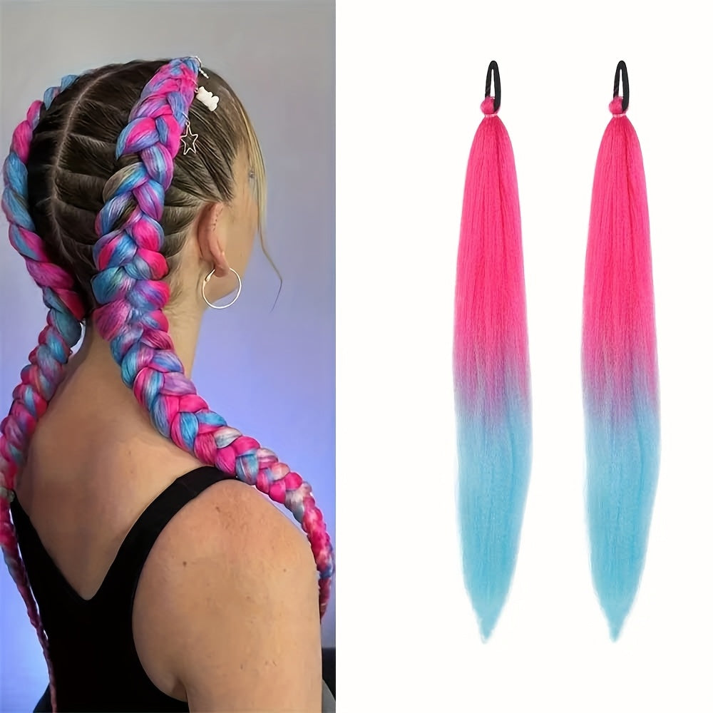 2pcs set, 26-inch DIY ponytail extensions, suitable for braided extensions, heat-resistant rainbow-colored synthetic braided hair, perfect for ladies' hair accessories, Halloween, and carnival