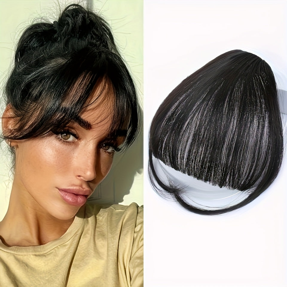 Elegant Women's Afro Curly Clip-In Hairbangs Wig - Natural Looking Kinky Dark Brown Black One-Piece Bangs, Fluffy Lengthening Hair Accessory, Comfortable & Secure Fit with Breathable Mesh