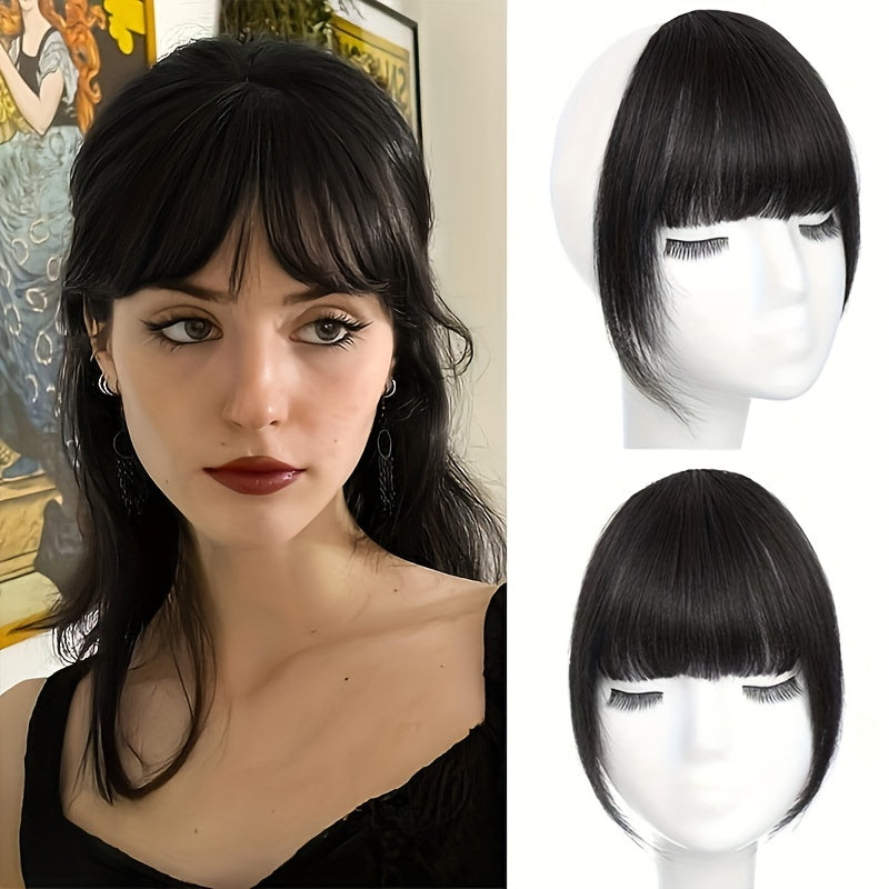 1pc Women'S Synthetic Fiber Clip-In Bangs, Invisible Mini BB Clip, Comfortable Breathable Net, Basic Style Straight Hair, Daily Wear Hairpiece