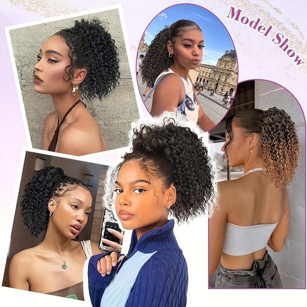 30.48 cm Drawstring Ponytail Extension for Women Short Synthetic Curly Ponytail Extension Pony tails Drawstring Hair Pieces for Daily Use