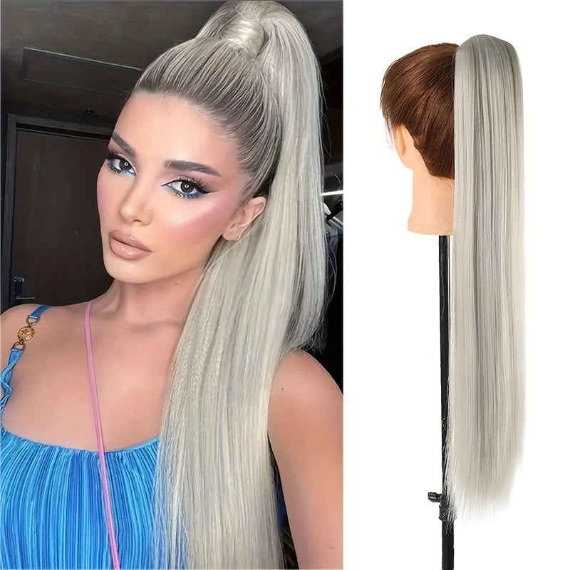 55.88cm Long Straight Synthetic Clip-In Ponytail Extension for Women - Soft Rubber Band, Natural Look, Easy to Style, Perfect for Everyday or Special Occasions, Ponytail Hair Extensions