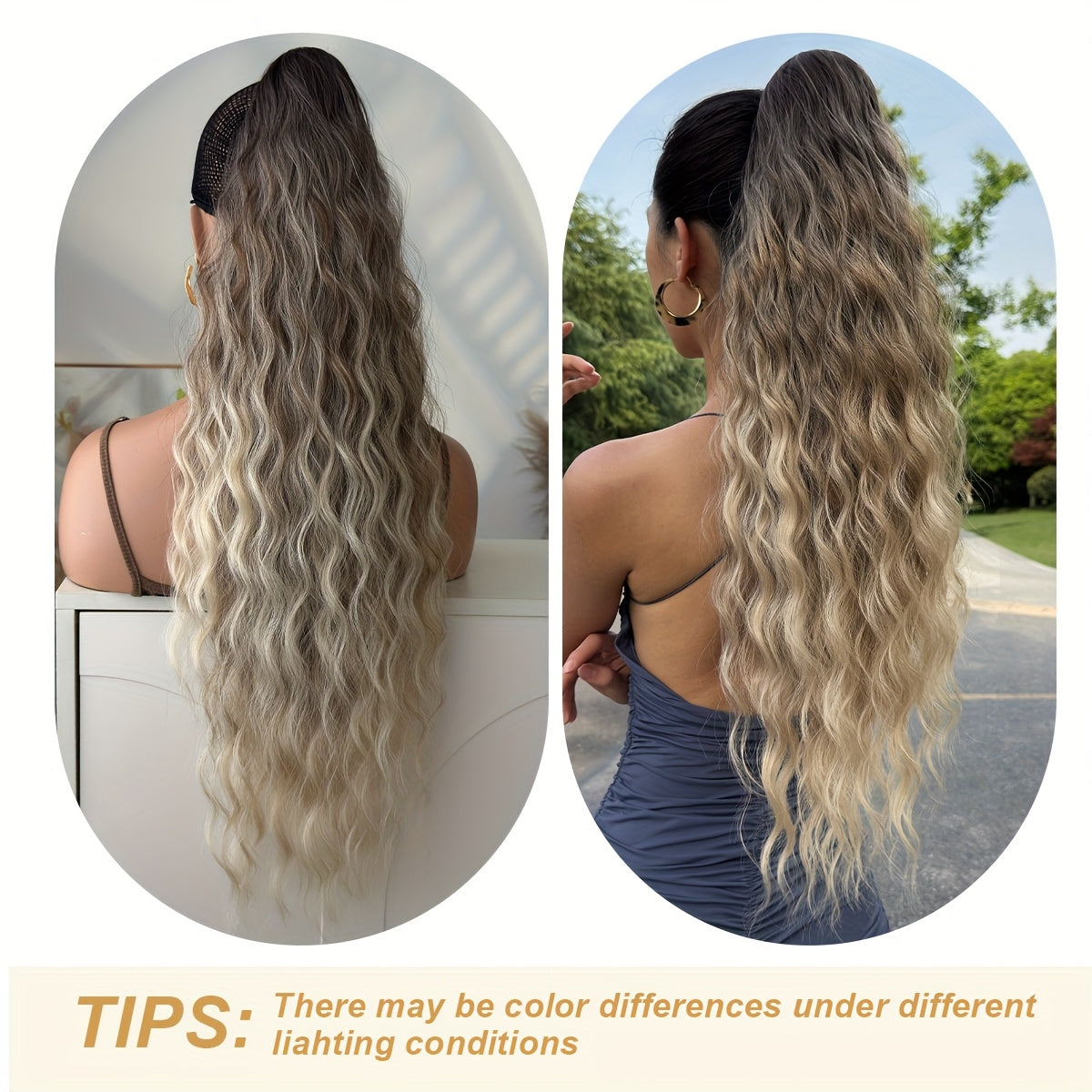 Ombre Colored Claw-Shaped Ponytail Extension Hair Accessory - 26 Inch Water Wave Heat-Resistant Synthetic Ponytail Wig for Women, Dark Brown to Blonde Gradient, Perfect for Daily Use, Ponytail Wigs, Hair Styling, Versatile Hairpiece, Heatresistant Fiber