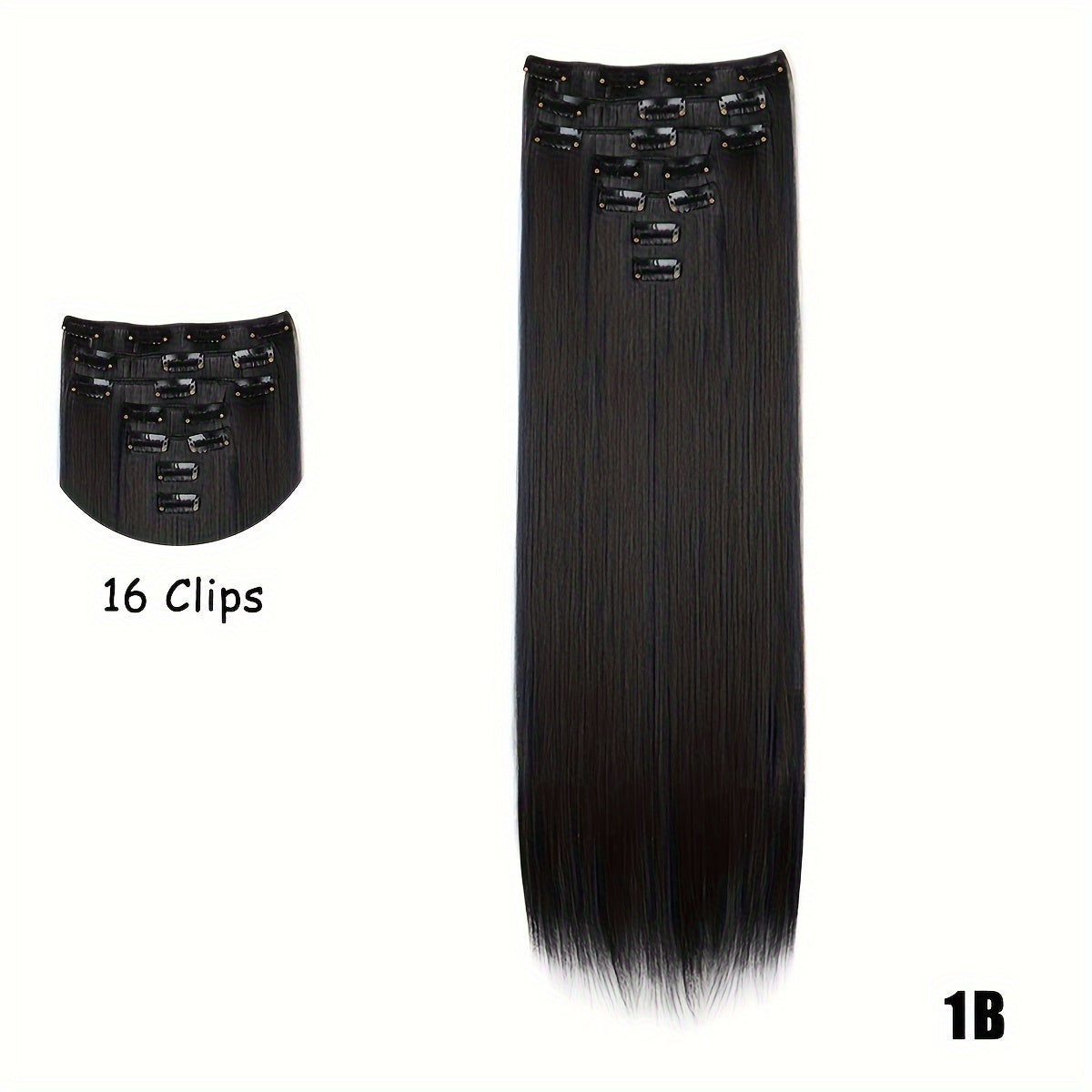24-Inch 7pcs Set 16 Clip-In Women's Straight Hair Extensions Set Natural Gloss Heat-Resistant Synthetic Fiber Glamorous Style Suitable for All Users Increase Hair Volume Holiday Hot New Style New Color