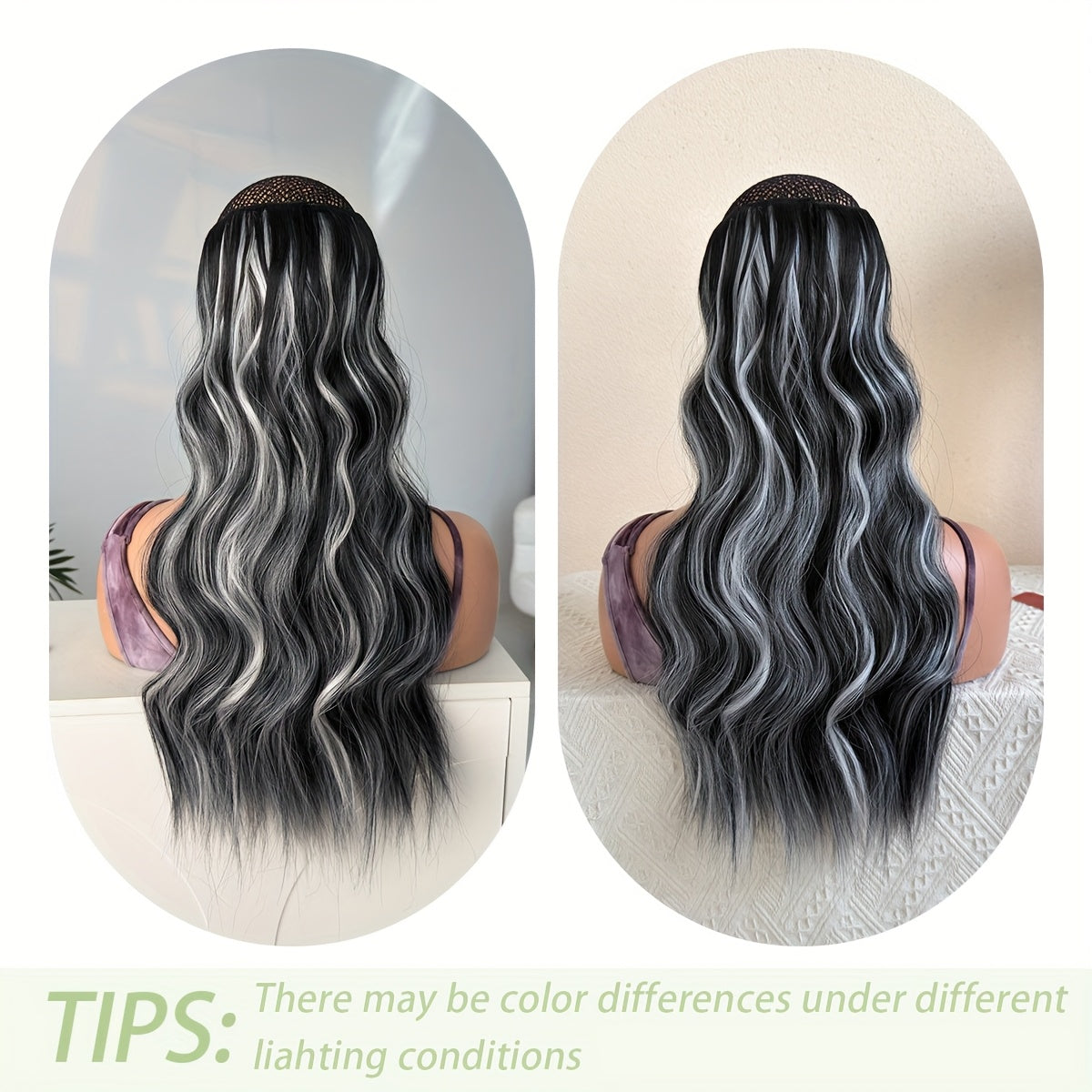 22 Inch Long Wavy Heat-Resistant Fiber Synthetic Hair Patch in Black and White, Suitable for Women'S Daily Use